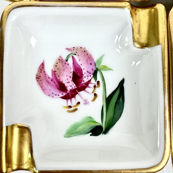 Vintage Porcelain Personal Stacking Ashtrays Rosenthal Floral Gold Details Set/4 - Picture 7 of 13